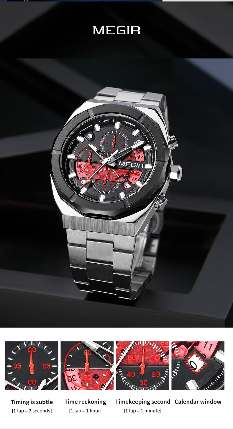 MEGIR New Watch for Men Top Brand Luxury Casual Quartz Wristwatch with Chronograph Waterproof Luminous Auto Date Reloj Hombre-7