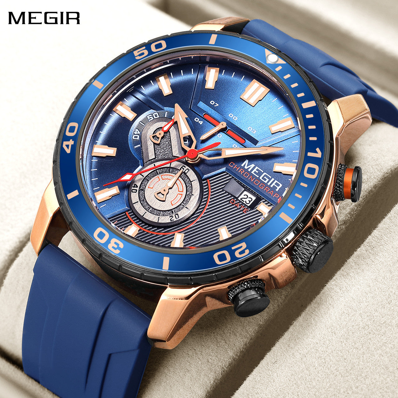 MEGIR Luxury Military Watches for Men Fashion Sport Quartz Wristwatch Waterproof Silicone Band Male Clock Chronograph with Date