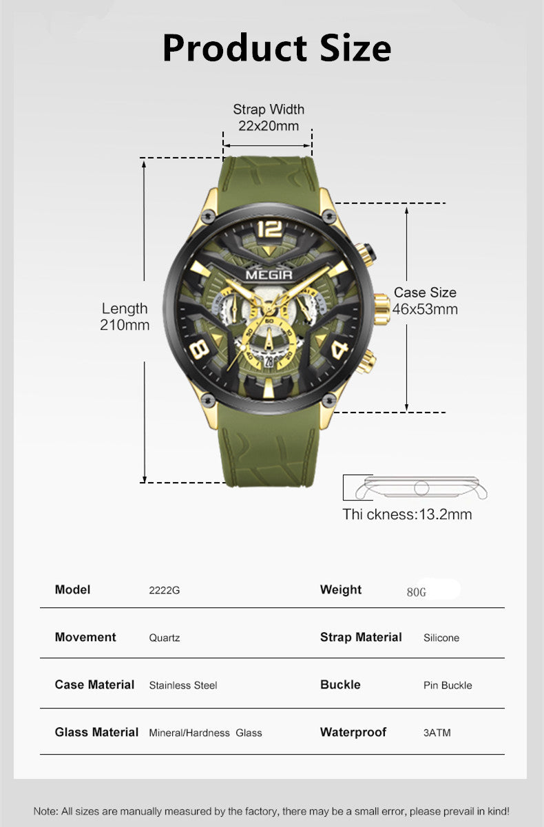 MEGIR Chronograph Men Watch Brand Luxury Military Watches Silicone Luminous Waterproof Date Man Wristwatch Sport Reloj Hombre-6