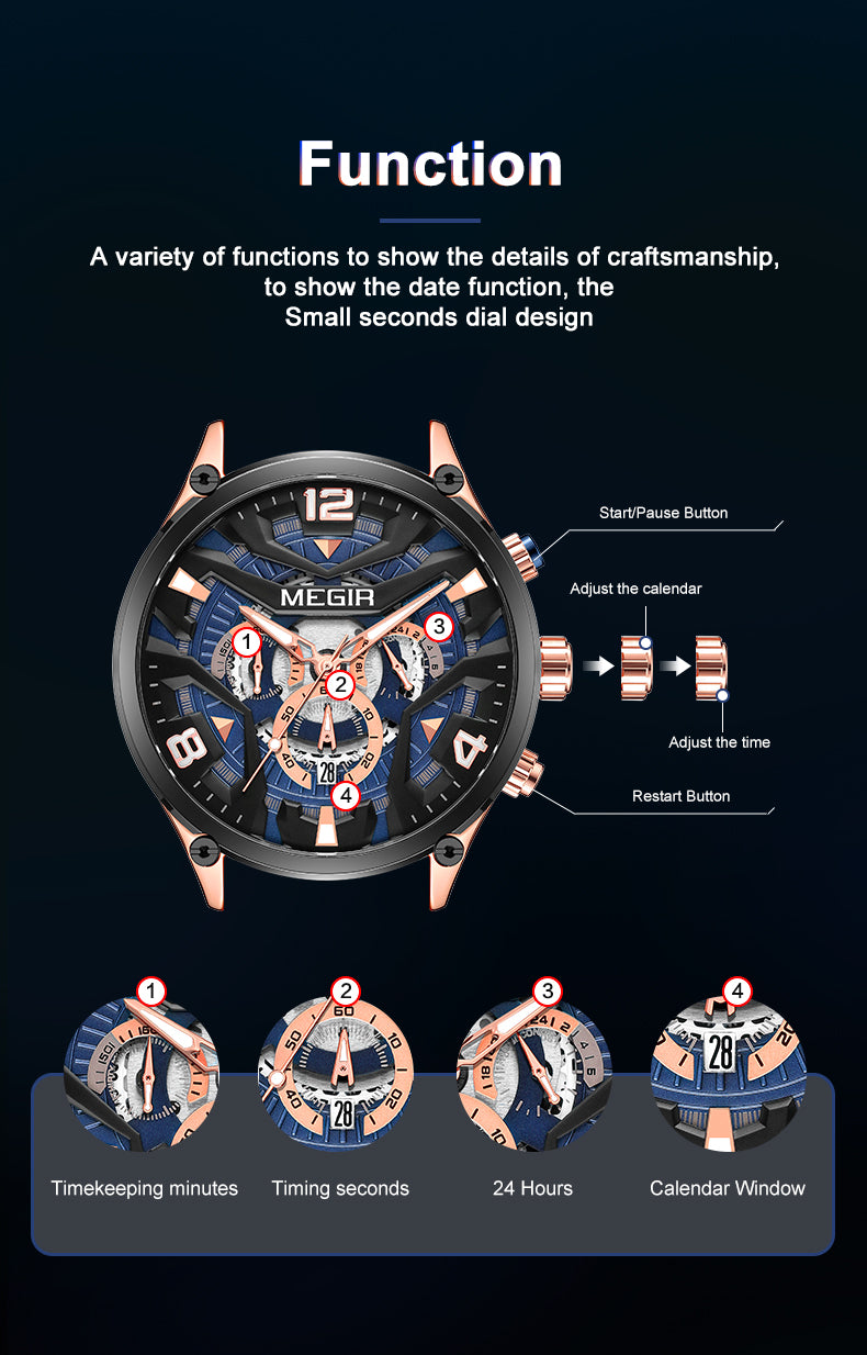 MEGIR Chronograph Men Watch Brand Luxury Military Watches Silicone Luminous Waterproof Date Man Wristwatch Sport Reloj Hombre-8