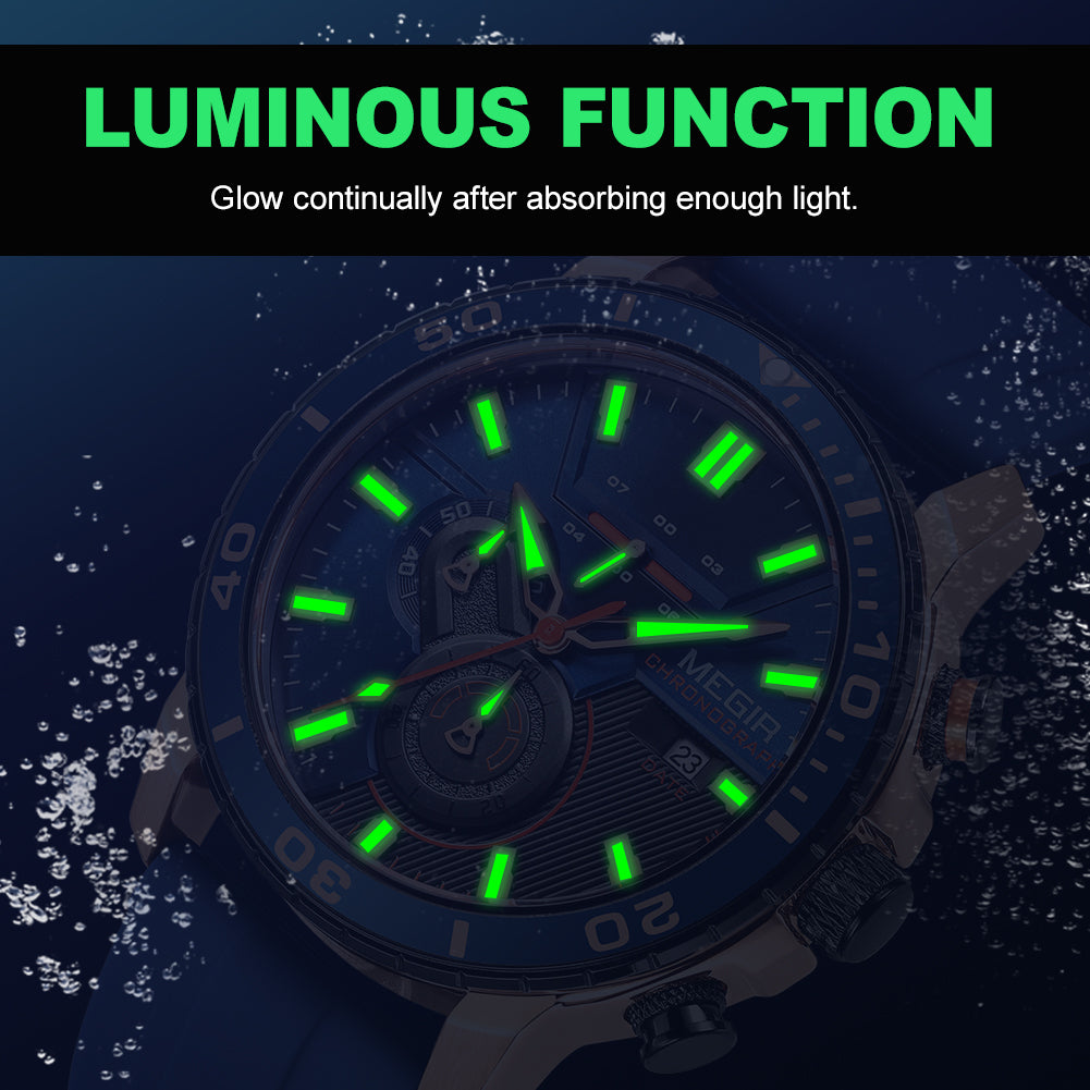 MEGIR Luxury Military Watches for Men Fashion Sport Quartz Wristwatch Waterproof Silicone Band Male Clock Chronograph with Date