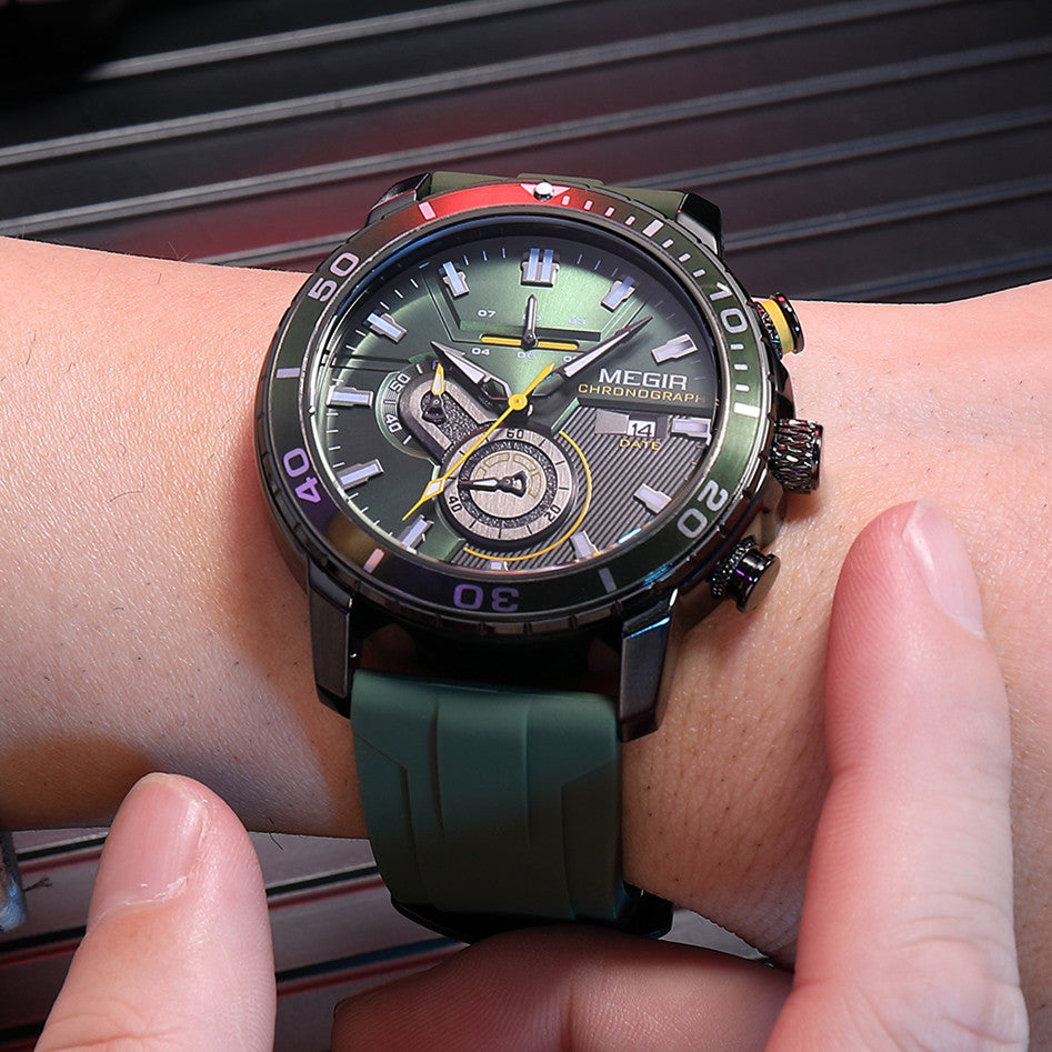 MEGIR Luxury Military Watches for Men Fashion Sport Quartz Wristwatch Waterproof Silicone Band Male Clock Chronograph with Date