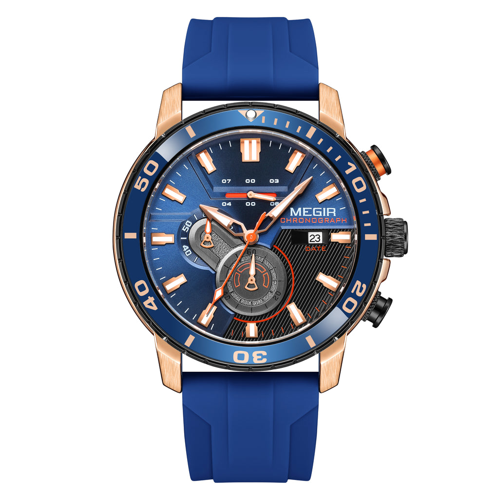 MEGIR Luxury Military Watches for Men Fashion Sport Quartz Wristwatch Waterproof Silicone Band Male Clock Chronograph with Date