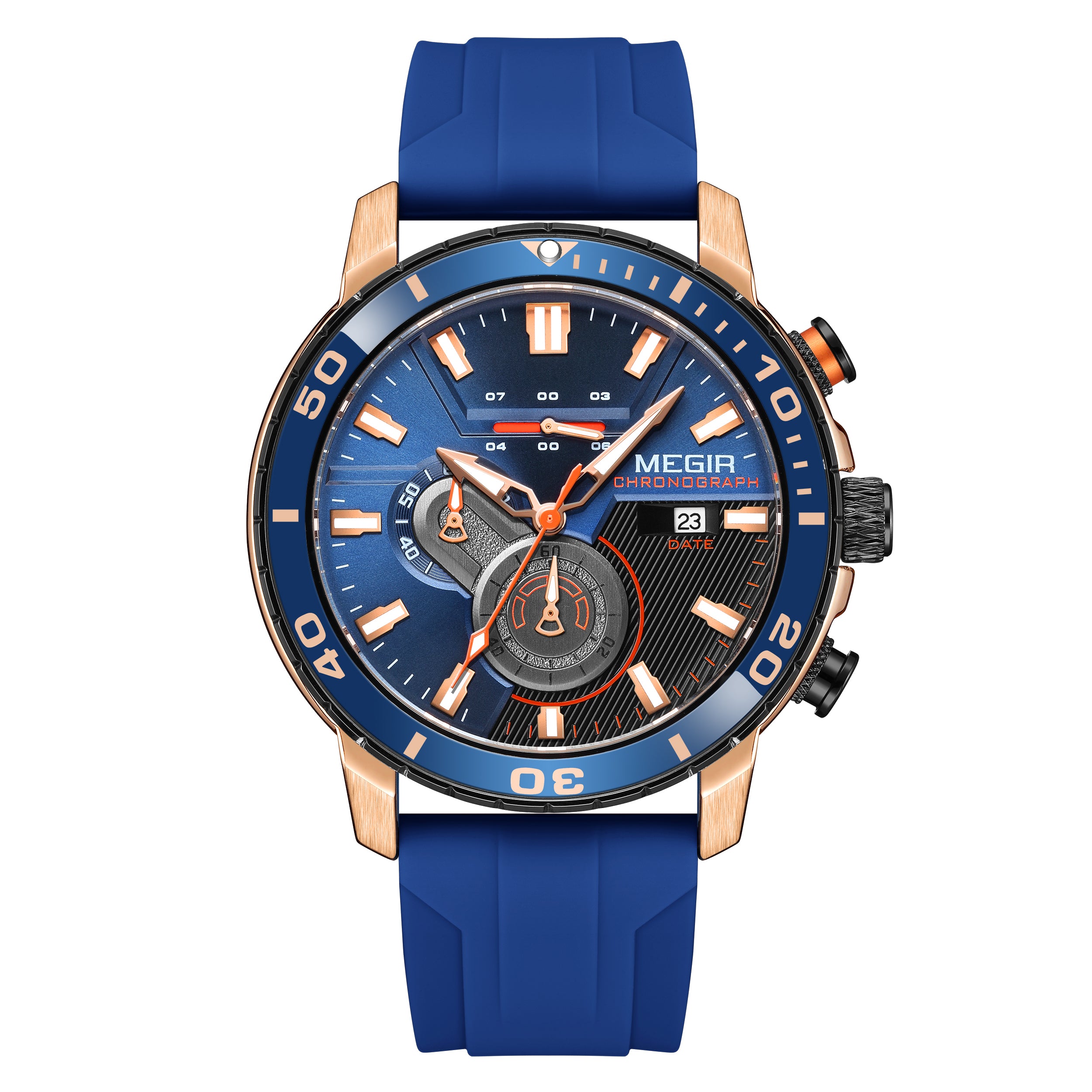 MEGIR Luxury Military Watches for Men Fashion Sport Quartz Wristwatch Waterproof Silicone Band Male Clock Chronograph with Date