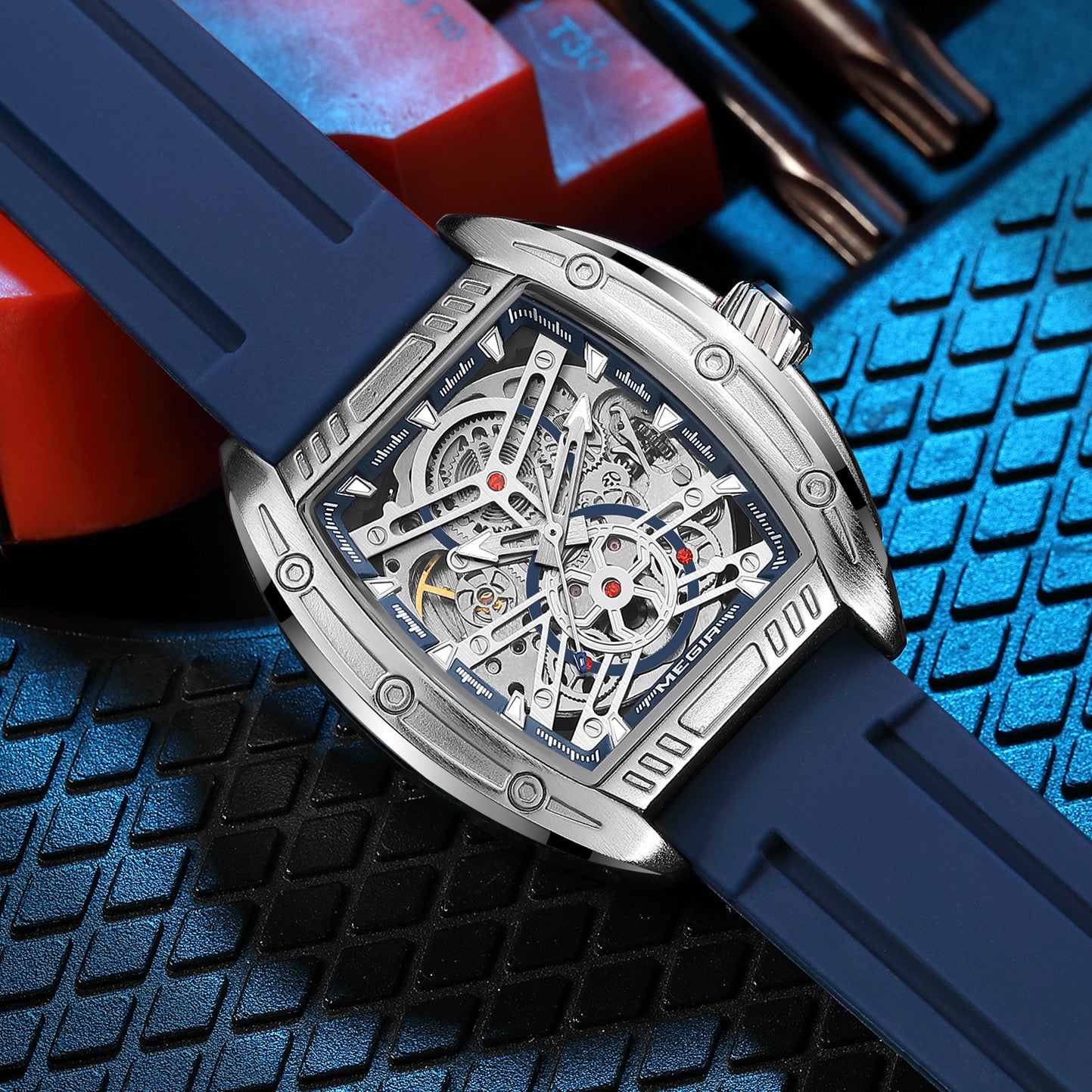 MEGIR Original Luxury Sport Watch for Men Silicone Band Automatic Mechanical Movement WristWatches Luminous Clock Reloj Hombre