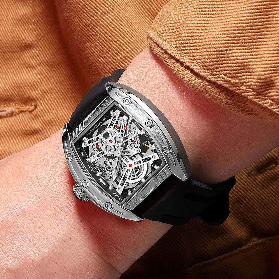 MEGIR Original Luxury Sport Watch for Men Silicone Band Automatic Mechanical Movement WristWatches Luminous Clock Reloj Hombre