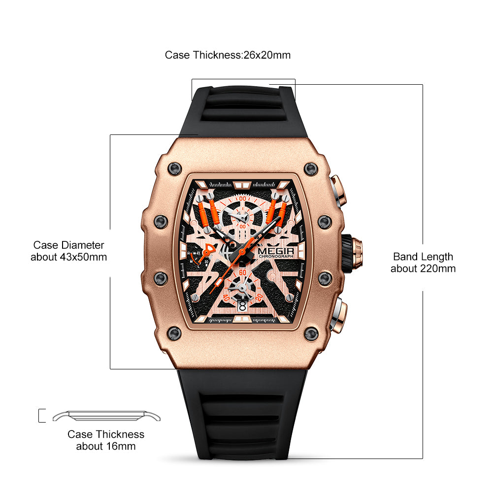 MEGIR Luxury Outdoor Sport Wristwatch for Mens Silicone Waterproof Watches Quartz Wrist Watch Male Clock Military Watch 2218-11