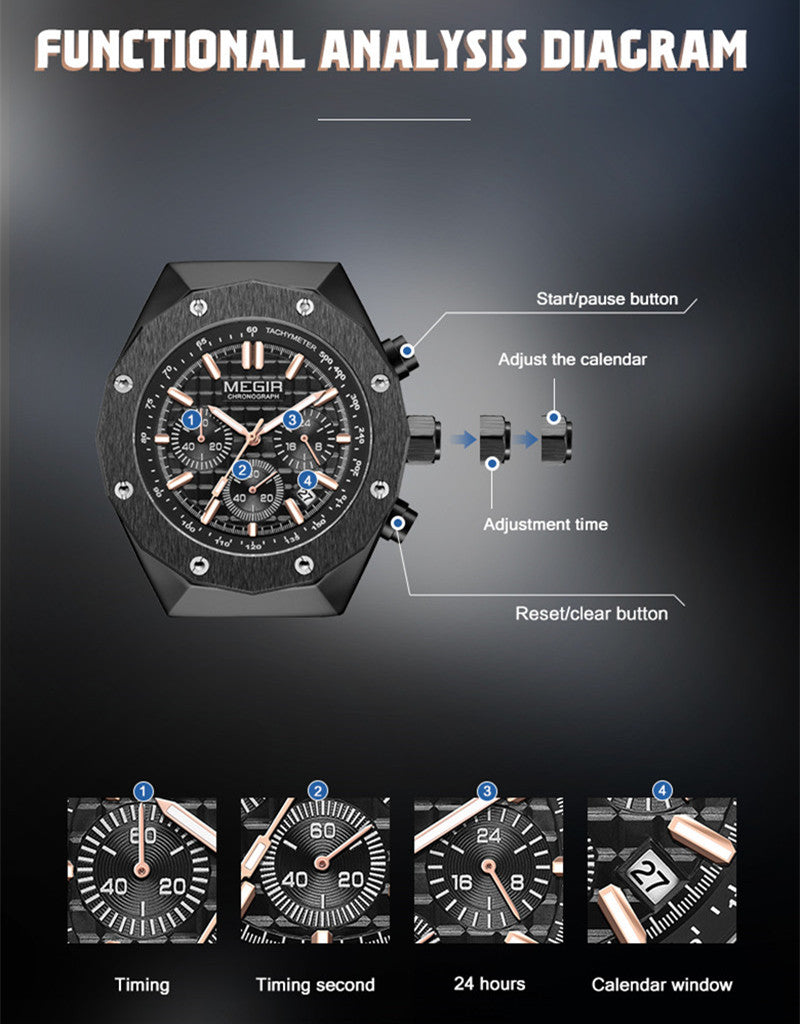 MEGIR Relogio Masculino Luxury Business Men Watches Fashion Military Watch Date Luminous Casual Quartz Wristwatch Man Clock 2213-9