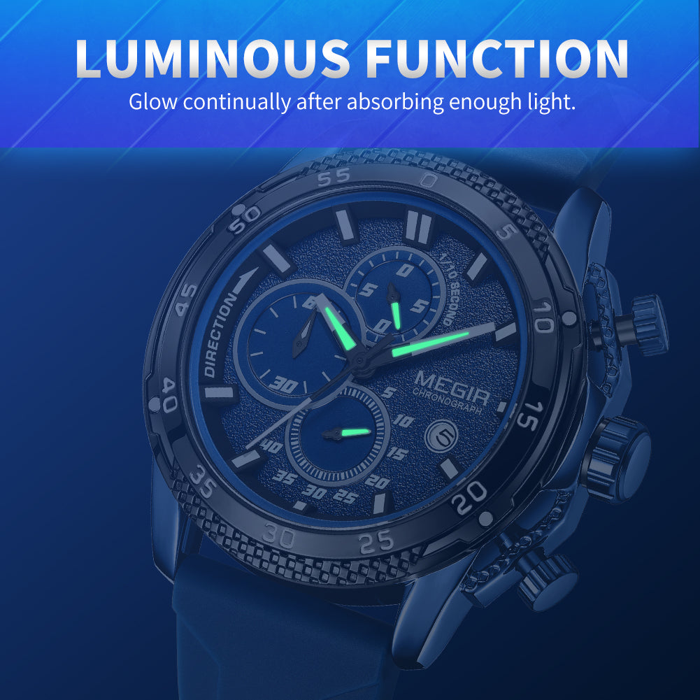 MEGIR Mens' Watches Luxury Fashion Military Sport Watch for Man Waterproof Luminous Silicone Quartz Wrist Watch Clock 2211-6