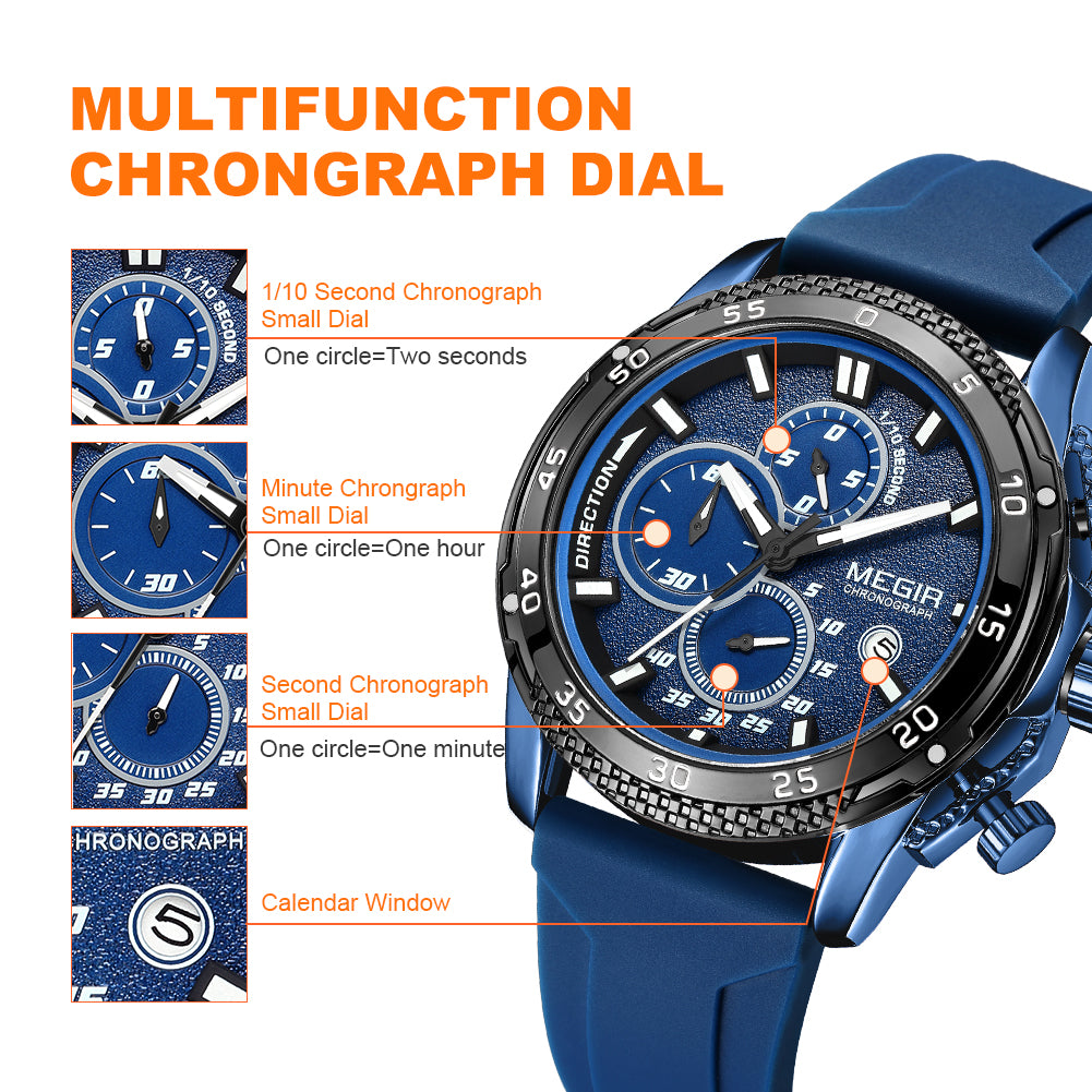 MEGIR Mens' Watches Luxury Fashion Military Sport Watch for Man Waterproof Luminous Silicone Quartz Wrist Watch Clock 2211-7