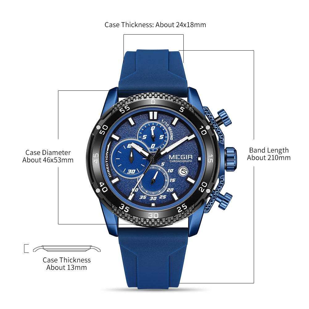 MEGIR Mens' Watches Luxury Fashion Military Sport Watch for Man Waterproof Luminous Silicone Quartz Wrist Watch Clock 2211-9