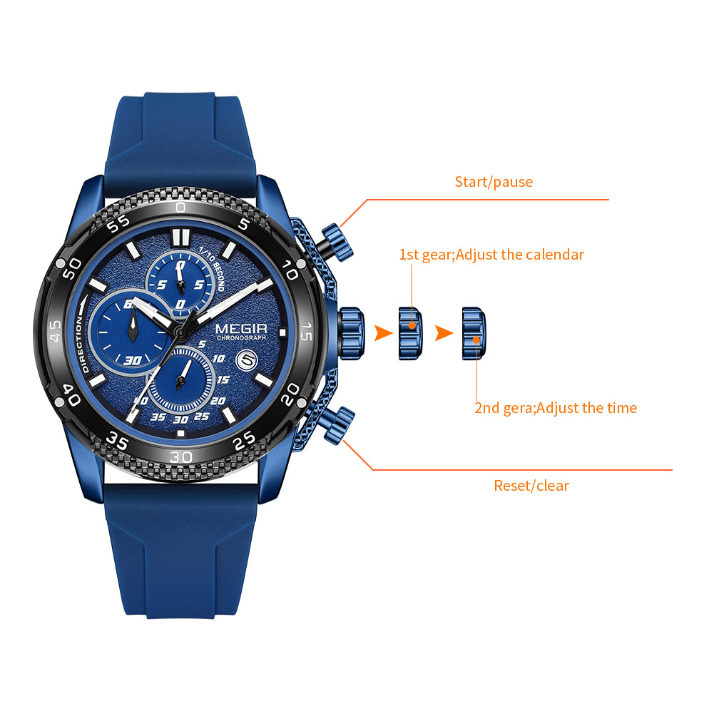 MEGIR Mens' Watches Luxury Fashion Military Sport Watch for Man Waterproof Luminous Silicone Quartz Wrist Watch Clock 2211-8