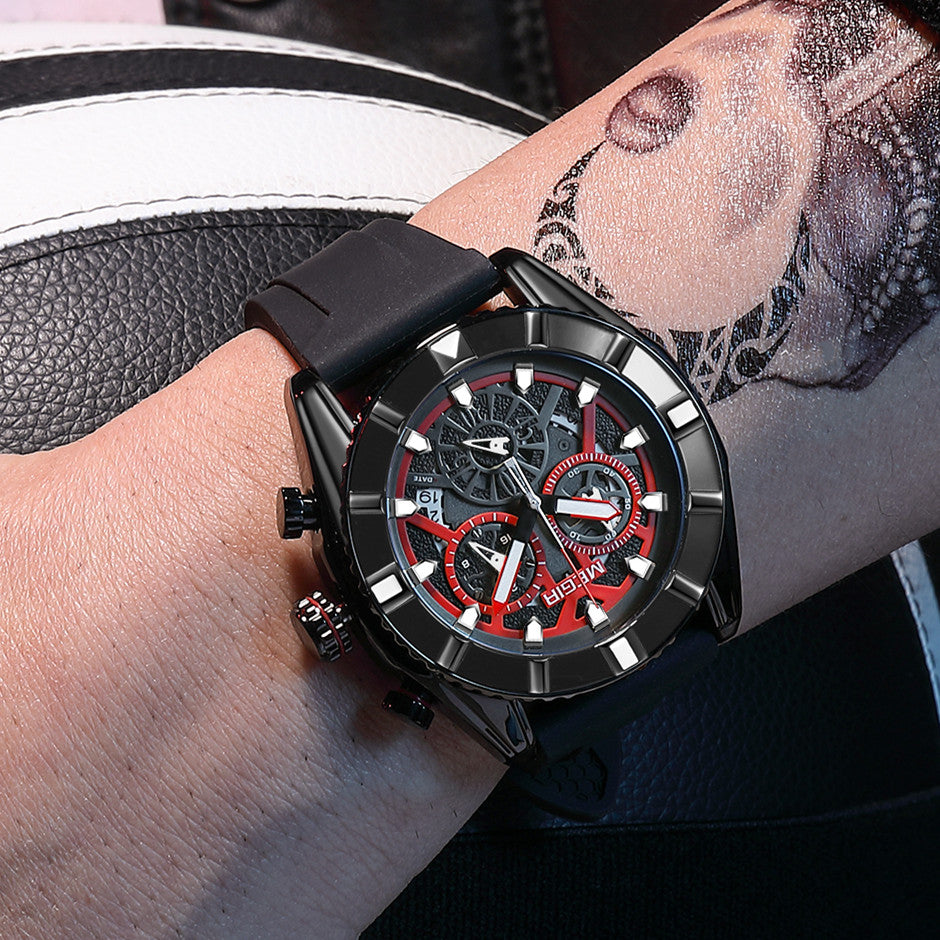 MEGIR Big Dial Watches Men Quartz Military Watch Silicone Strap Sport Watch Waterproof Clock Male Chronograph Relogio Masculino-3