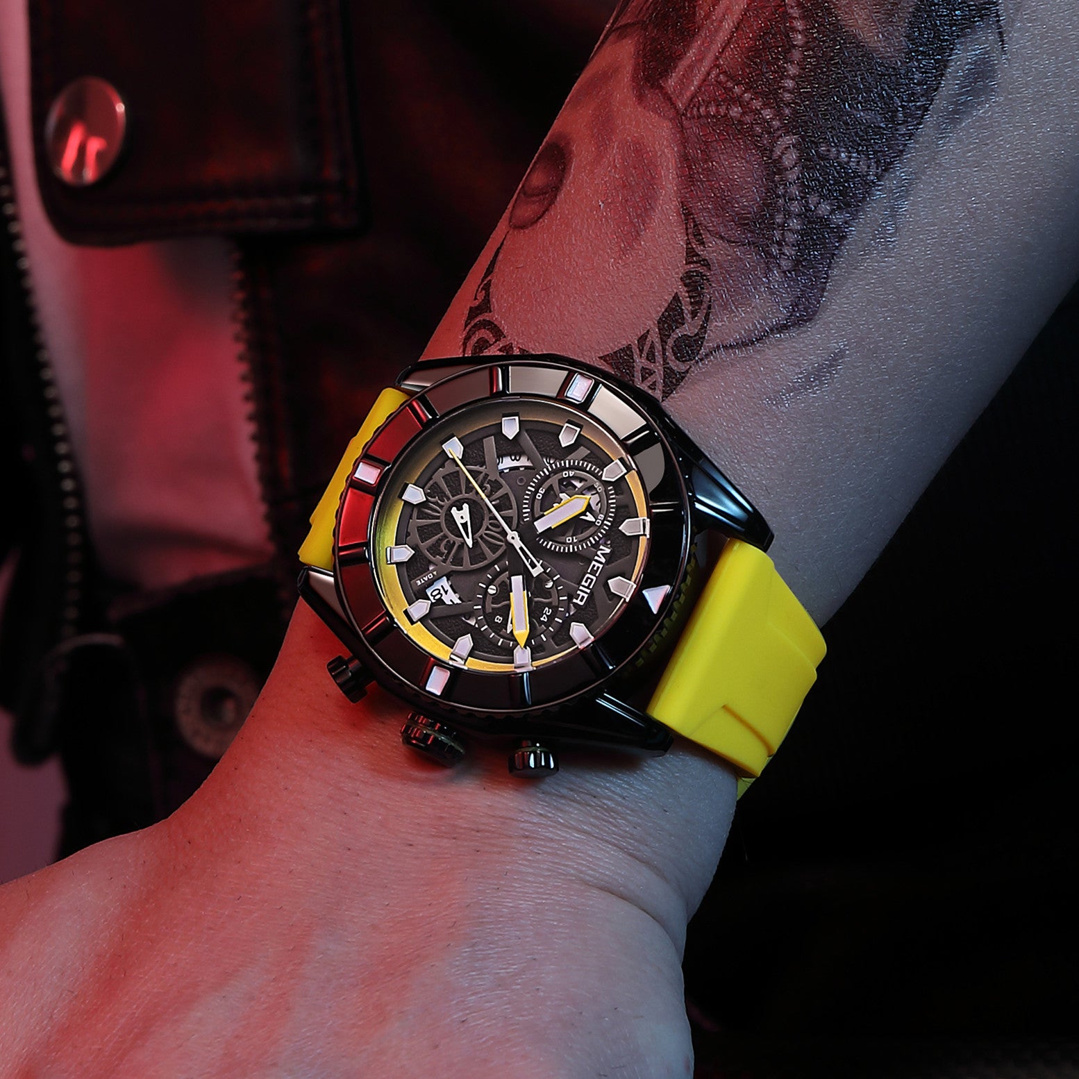 MEGIR Big Dial Watches Men Quartz Military Watch Silicone Strap Sport Watch Waterproof Clock Male Chronograph Relogio Masculino-2