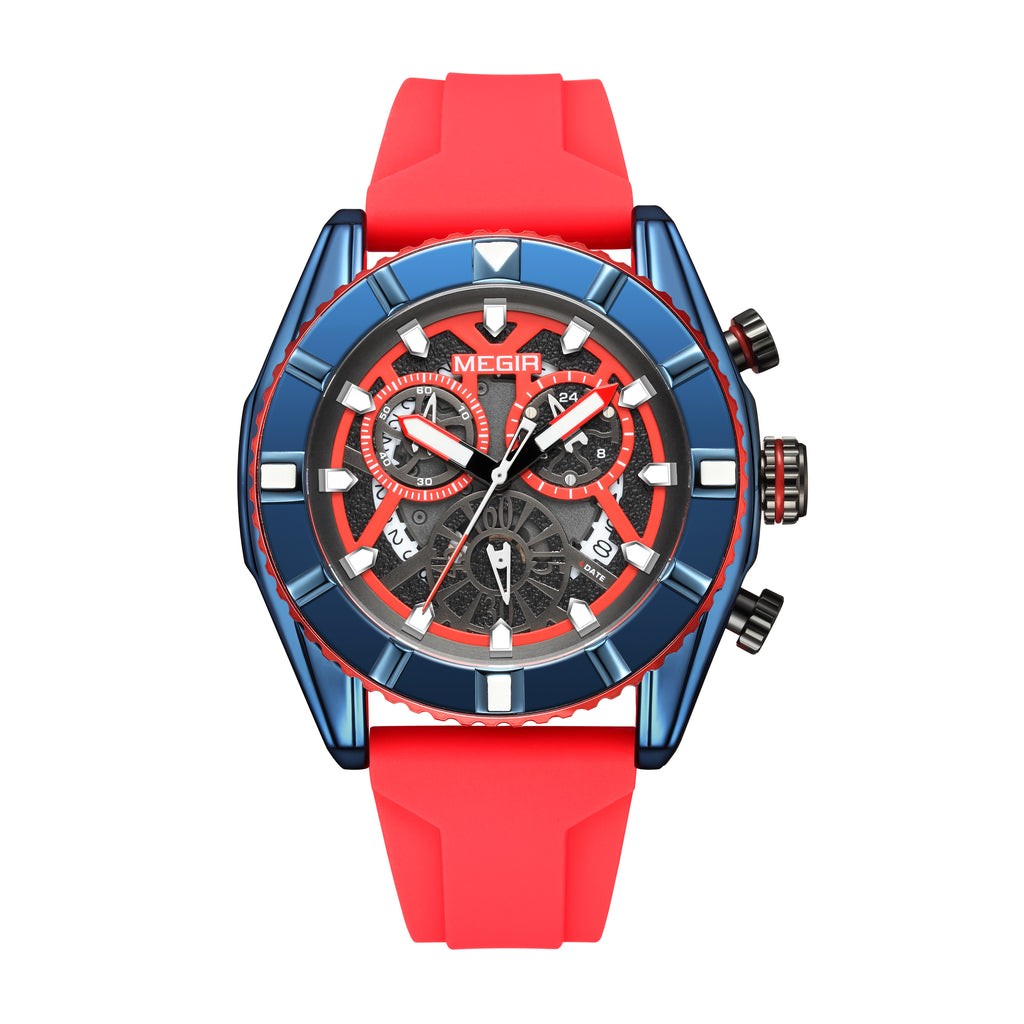 MEGIR Big Dial Watches Men Quartz Military Watch Silicone Strap Sport Watch Waterproof Clock Male Chronograph Relogio Masculino-6