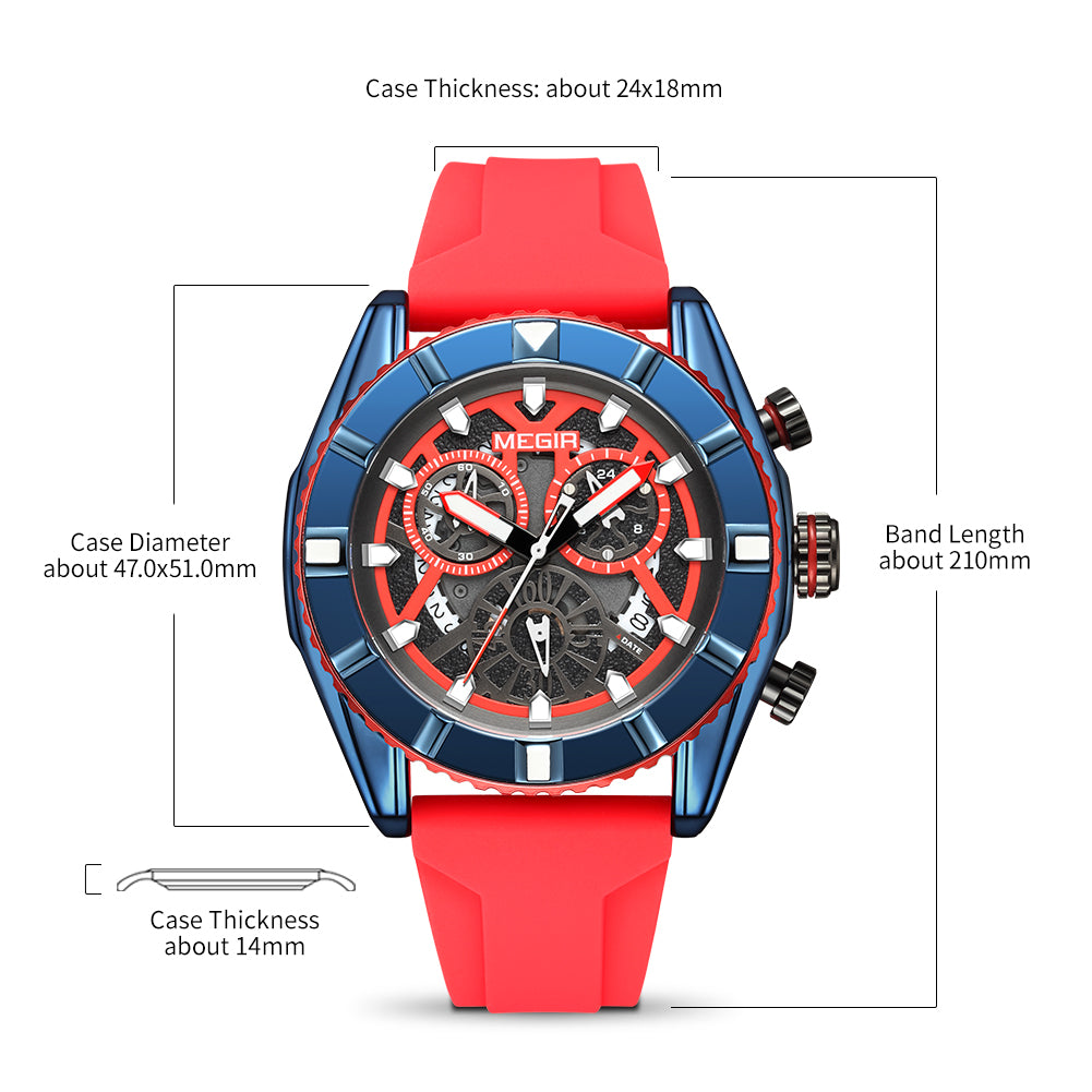 MEGIR Big Dial Watches Men Quartz Military Watch Silicone Strap Sport Watch Waterproof Clock Male Chronograph Relogio Masculino-9