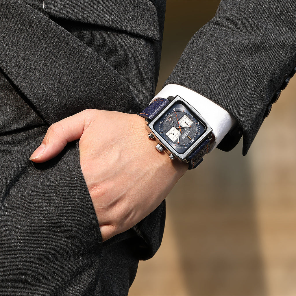 MEGIR Watches for Men Luxury Black Sports Casual Chronograph Waterproof Calendar Square Dial Wristwatches with Date Clock 2182-2