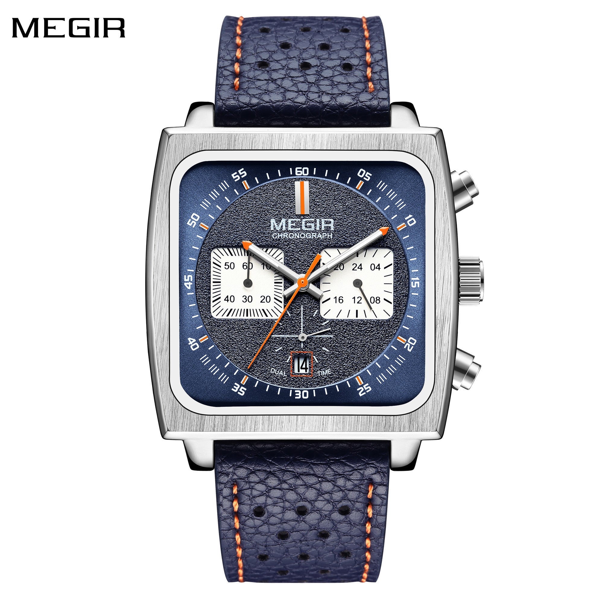 MEGIR Watches for Men Luxury Black Sports Casual Chronograph Waterproof Calendar Square Dial Wristwatches with Date Clock 2182-0