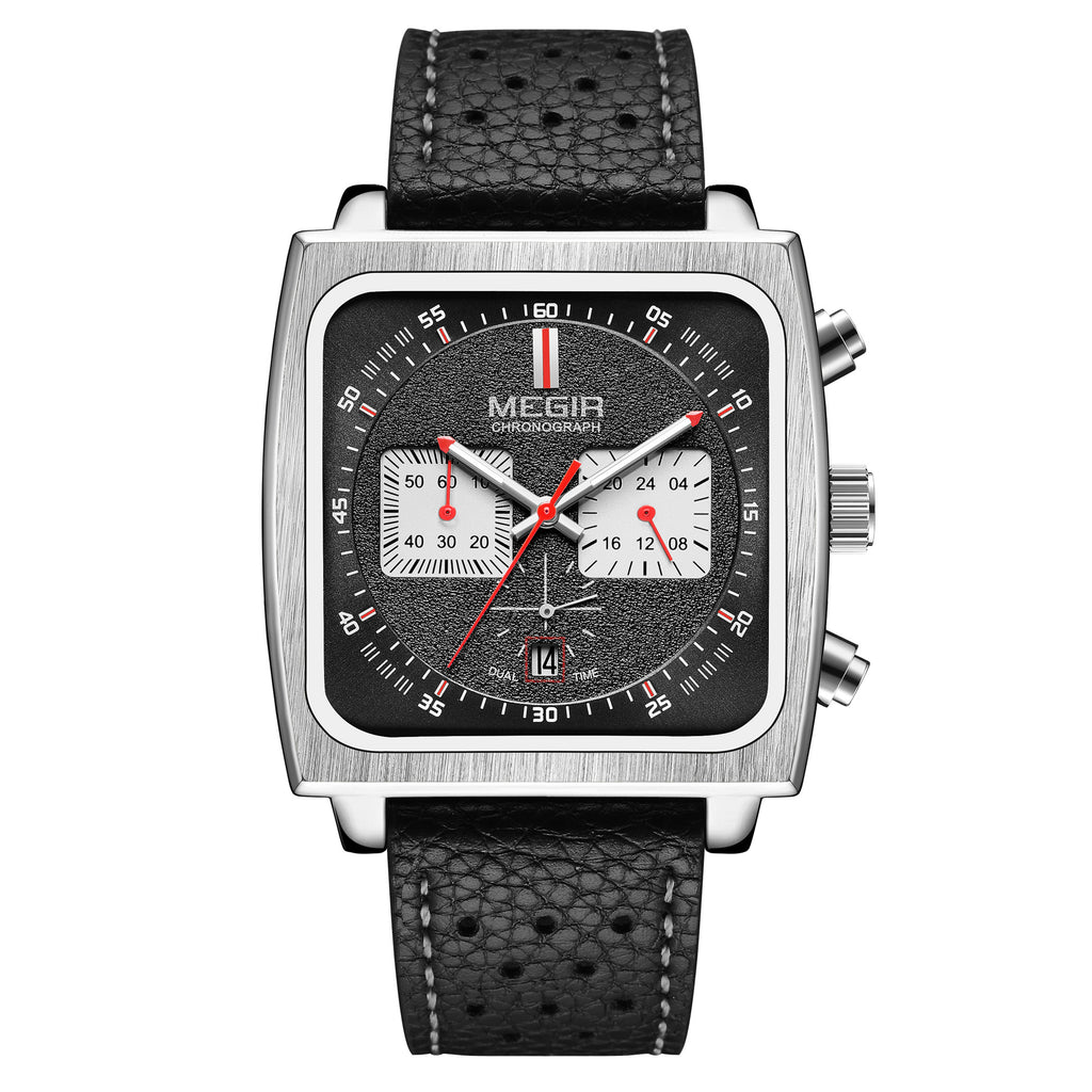 MEGIR Watches for Men Luxury Black Sports Casual Chronograph Waterproof Calendar Square Dial Wristwatches with Date Clock 2182-6