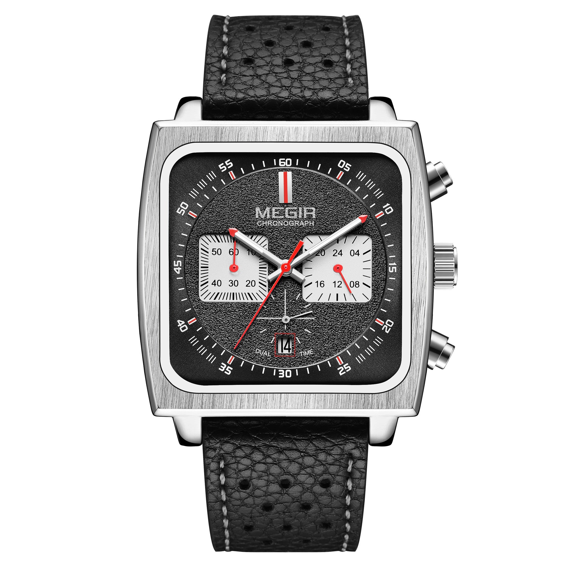 MEGIR Watches for Men Luxury Black Sports Casual Chronograph Waterproof Calendar Square Dial Wristwatches with Date Clock 2182-6