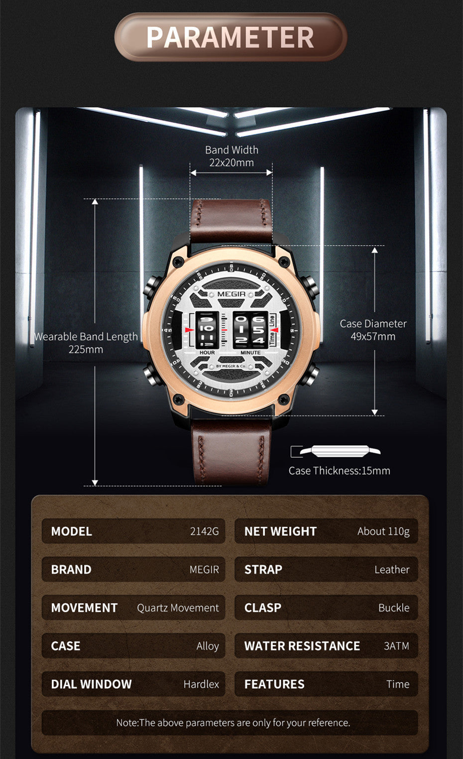 MEGIR Men's Watch Roller Business Casual Wristwatch Leather Fashion Sports Quartz Watch Chronograph Waterproof Male Clock 2142-9