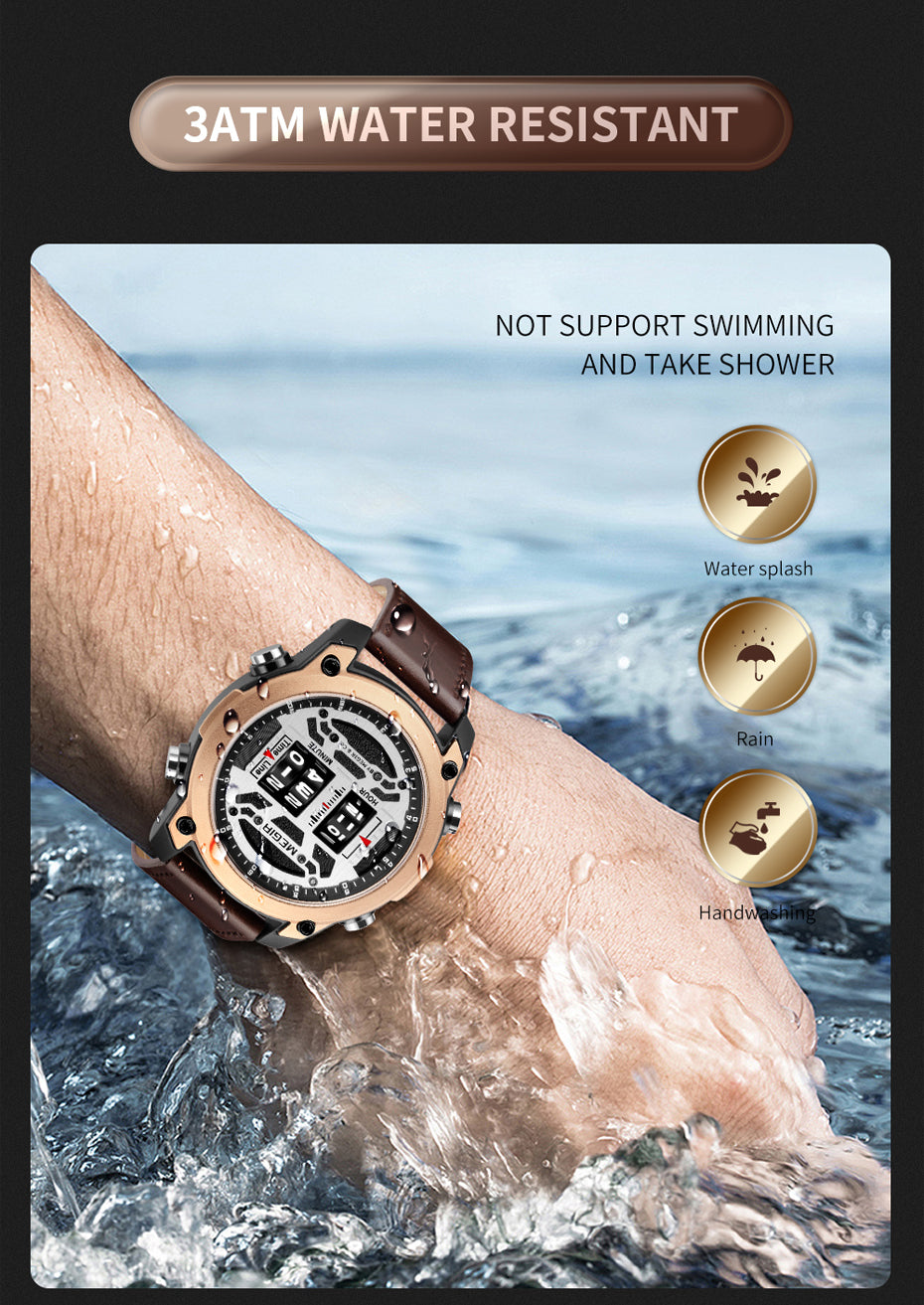 MEGIR Men's Watch Roller Business Casual Wristwatch Leather Fashion Sports Quartz Watch Chronograph Waterproof Male Clock 2142-13