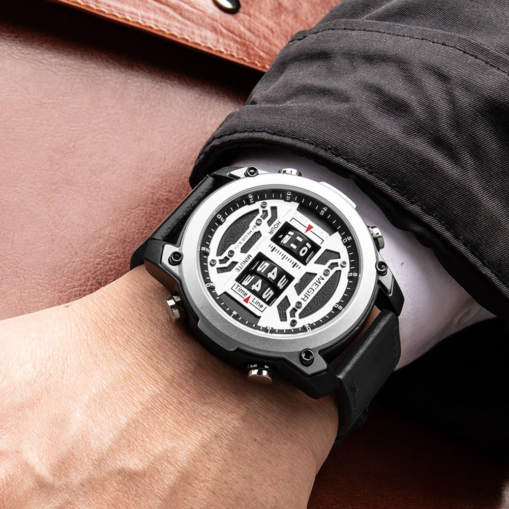 MEGIR Men's Watch Roller Business Casual Wristwatch Leather Fashion Sports Quartz Watch Chronograph Waterproof Male Clock 2142-3