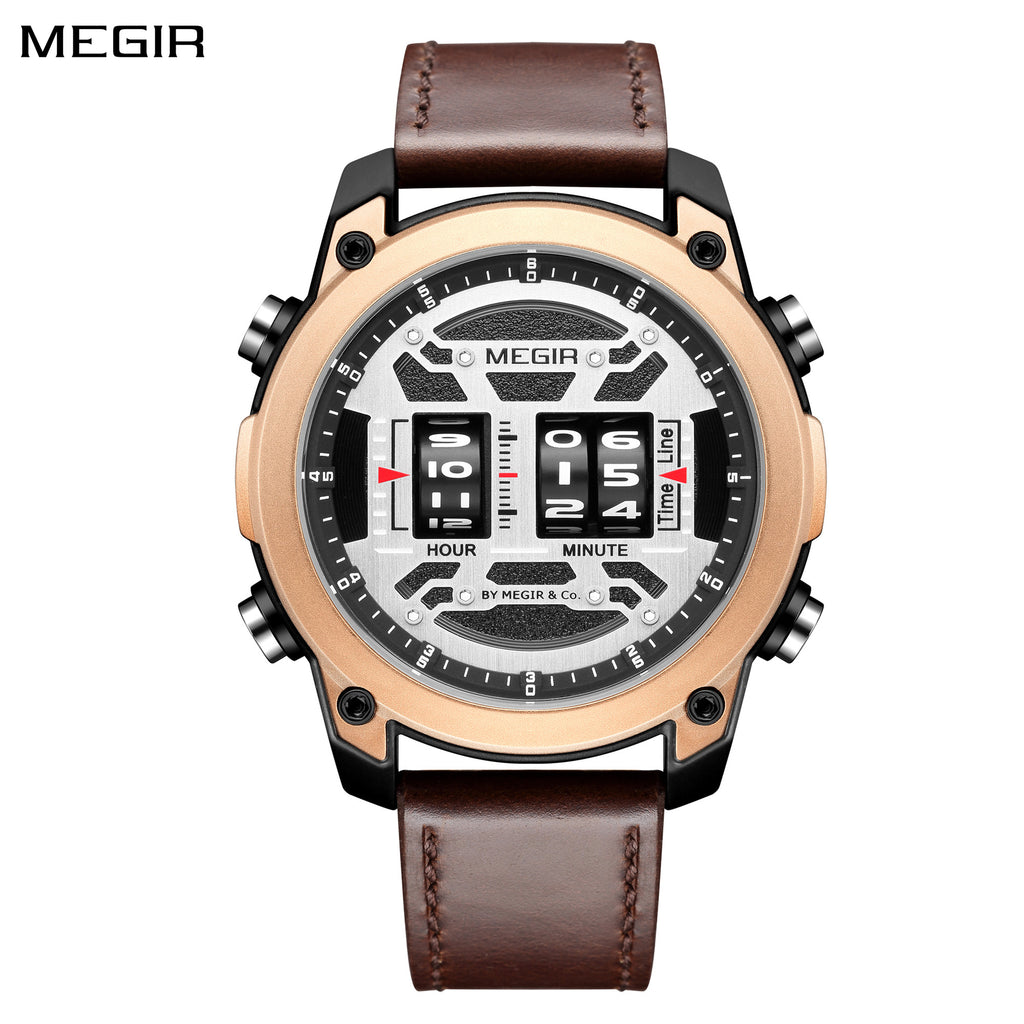MEGIR Men's Watch Roller Business Casual Wristwatch Leather Fashion Sports Quartz Watch Chronograph Waterproof Male Clock 2142-0