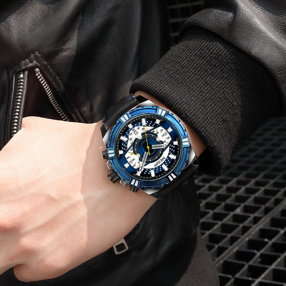 MEGIR Luxury Casual Watches for Men Fashion Leather Sports Military Wristwatch Calendar Luminous Quartz Man Clock Montre Homme