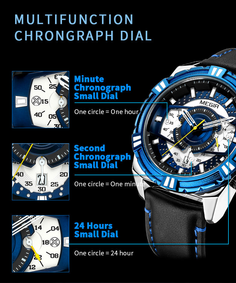 MEGIR Luxury Casual Watches for Men Fashion Leather Sports Military Wristwatch Calendar Luminous Quartz Man Clock Montre Homme