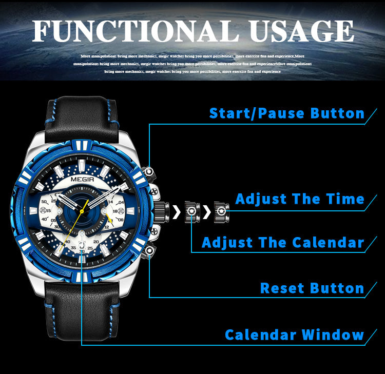 MEGIR Luxury Casual Watches for Men Fashion Leather Sports Military Wristwatch Calendar Luminous Quartz Man Clock Montre Homme