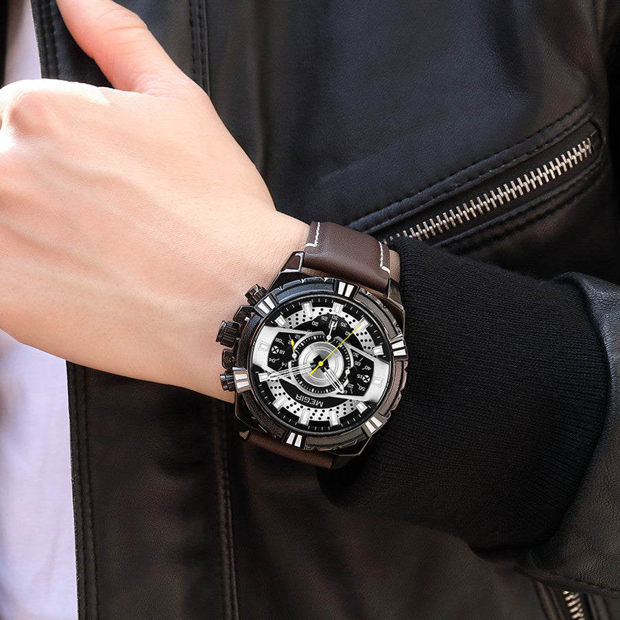 MEGIR Luxury Casual Watches for Men Fashion Leather Sports Military Wristwatch Calendar Luminous Quartz Man Clock Montre Homme