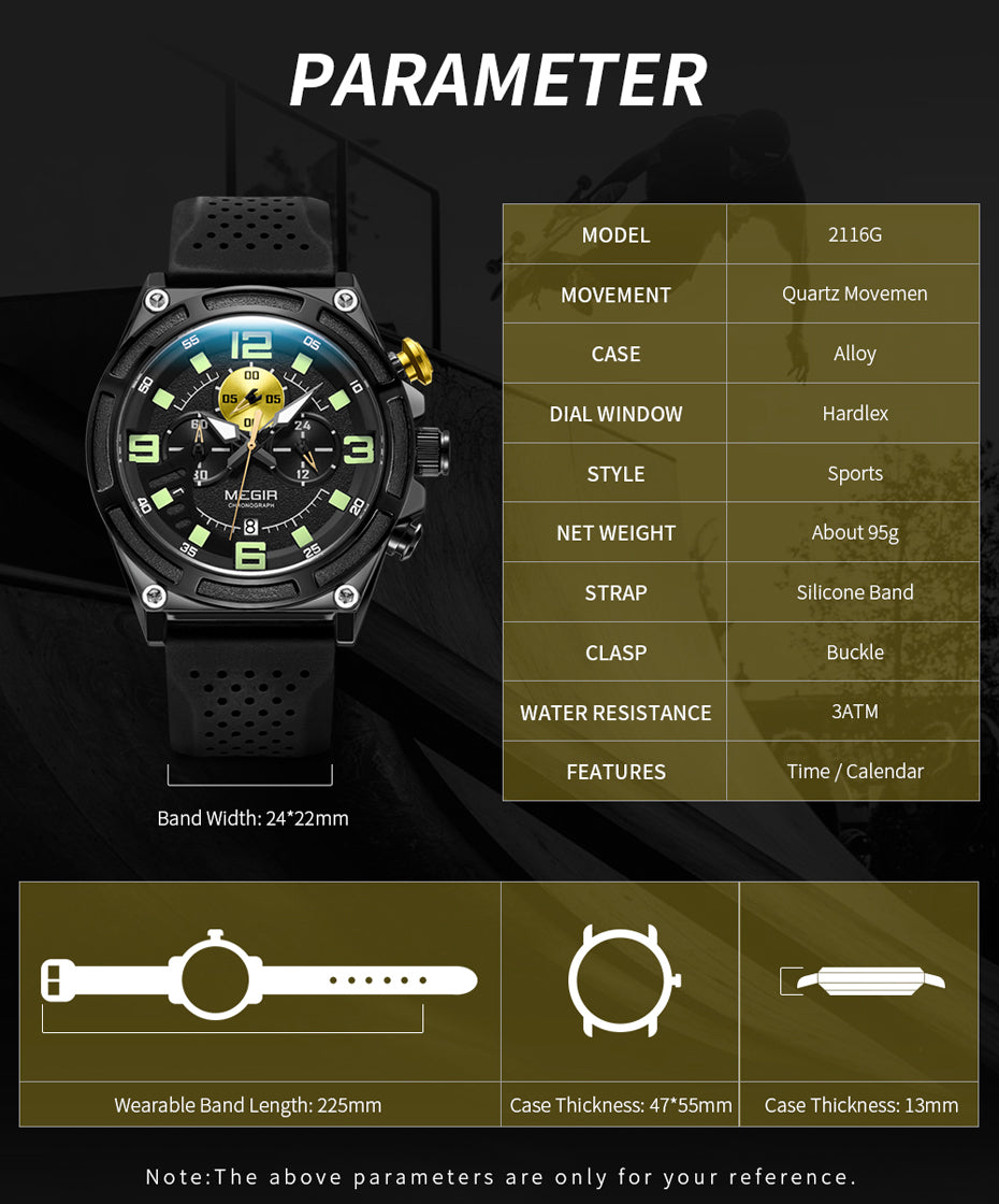 MEGIR Man Chronograph Top Brand Luxury Military Sports Watches for Men Waterproof Date Silicone Wristwatch Clock Reloj Hombre-6
