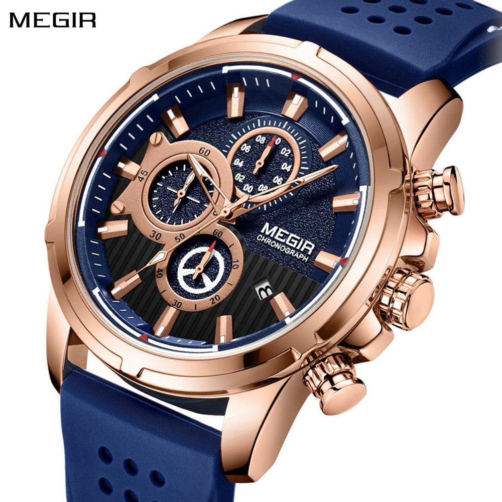 MEGIR Brand Luxury Sport Quartz Watch Silicone Chronograph Men Wristwatches Waterproof Male Calendar Clock Wrist Watch 2101-0