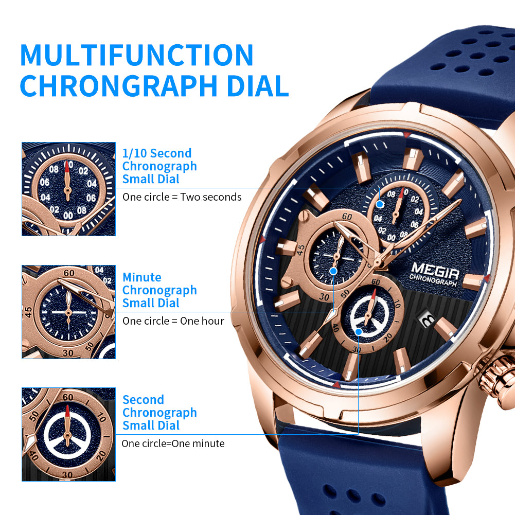 MEGIR Brand Luxury Sport Quartz Watch Silicone Chronograph Men Wristwatches Waterproof Male Calendar Clock Wrist Watch 2101