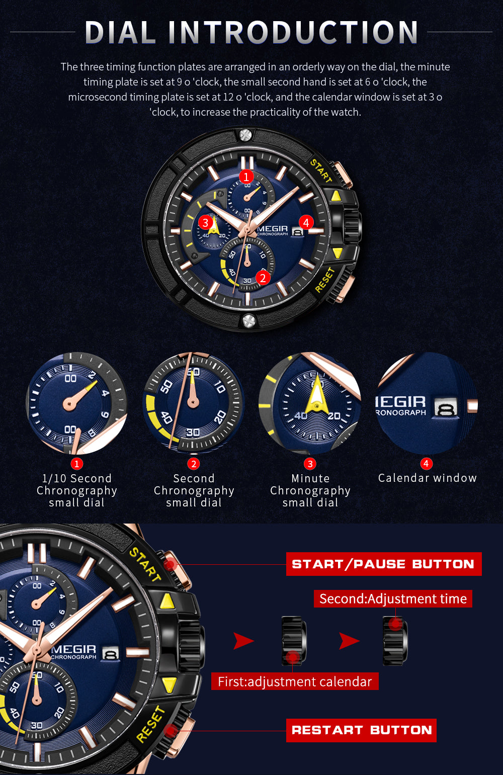 MEGIR Watches for Men Chronograph Fashion Luxury Sports Watches Silicone Strap Waterproof Calendar Quartz Man Clock Wristwatch