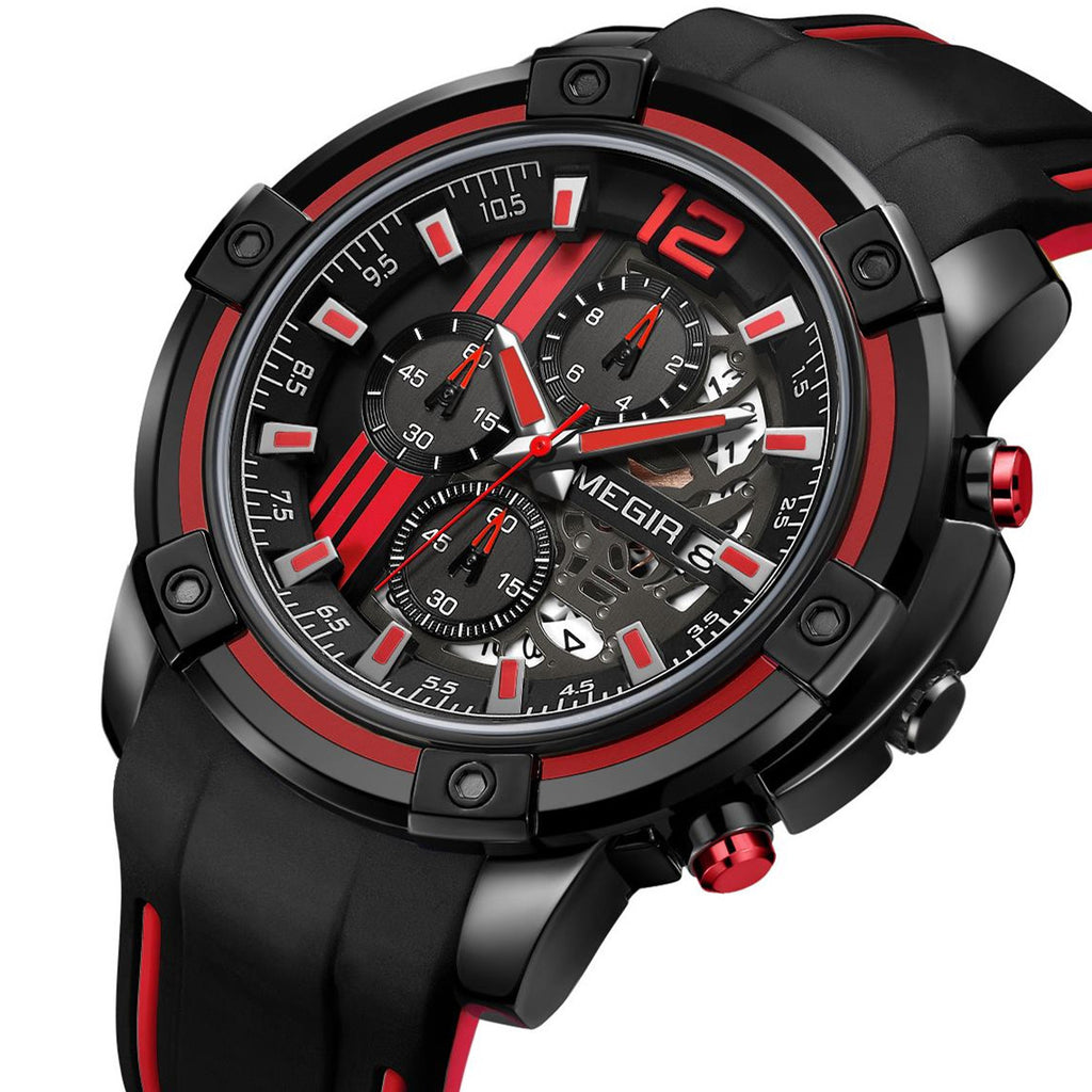 MEGIR Chronograph Mens Sport Watches with Silicone Band Big Dial Military Quartz Watch Men Clock Relogio Masculino Reloj Hombre-5