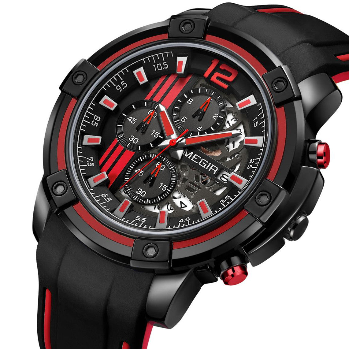 MEGIR Chronograph Mens Sport Watches with Silicone Band Big Dial Military Quartz Watch Men Clock Relogio Masculino Reloj Hombre-5