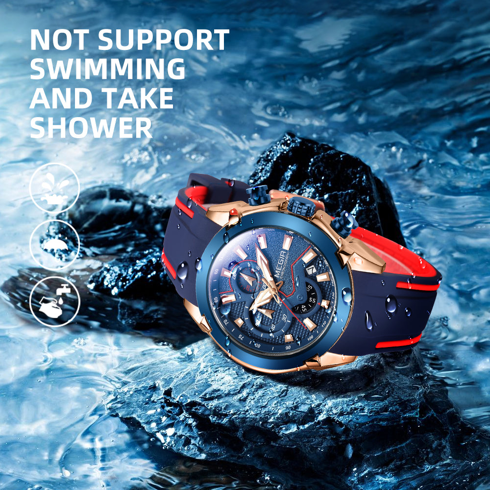 MEGIR Fashion Men's Watches Silicone Military Sport Watch Waterproof Date Chronograph Clock Wrist Watch Relogio Masculino 2065-6