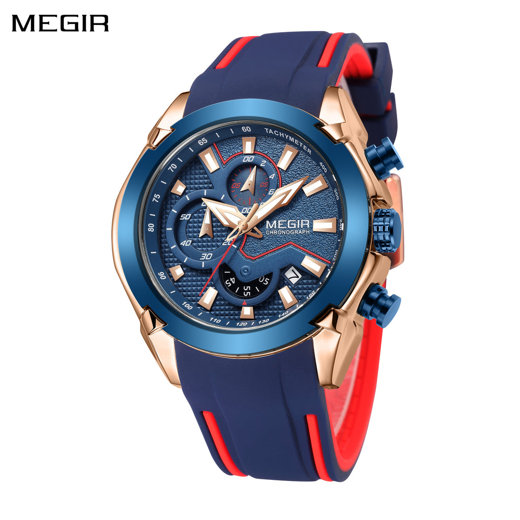MEGIR Fashion Men's Watches Silicone Military Sport Watch Waterproof Date Chronograph Clock Wrist Watch Relogio Masculino 2065-0