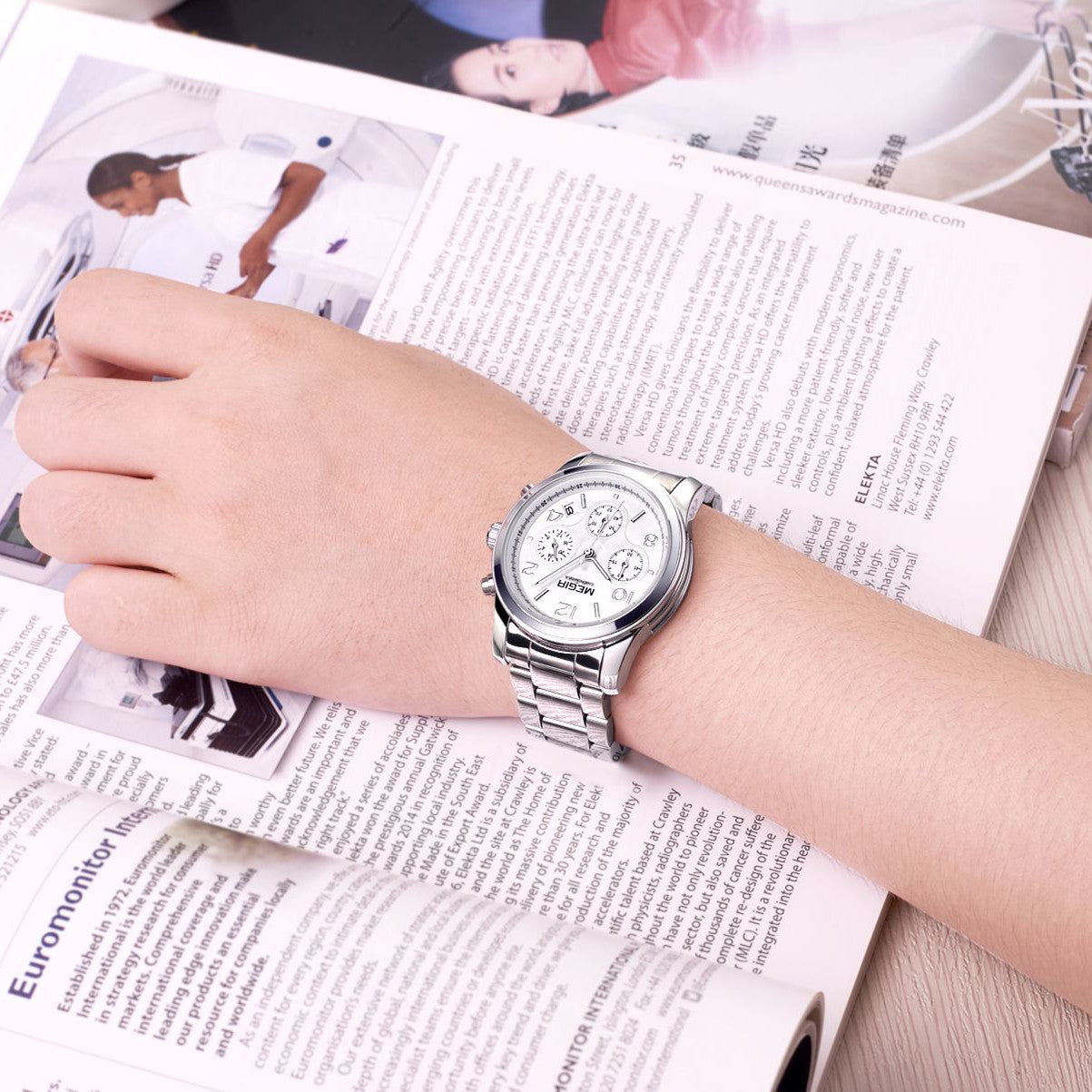 MEGIR Luxury Elegant Women Watch Stainless Steel Ladies Quartz Wristwatch Fashion Female Watches Casual Femme Relogio 2057-4