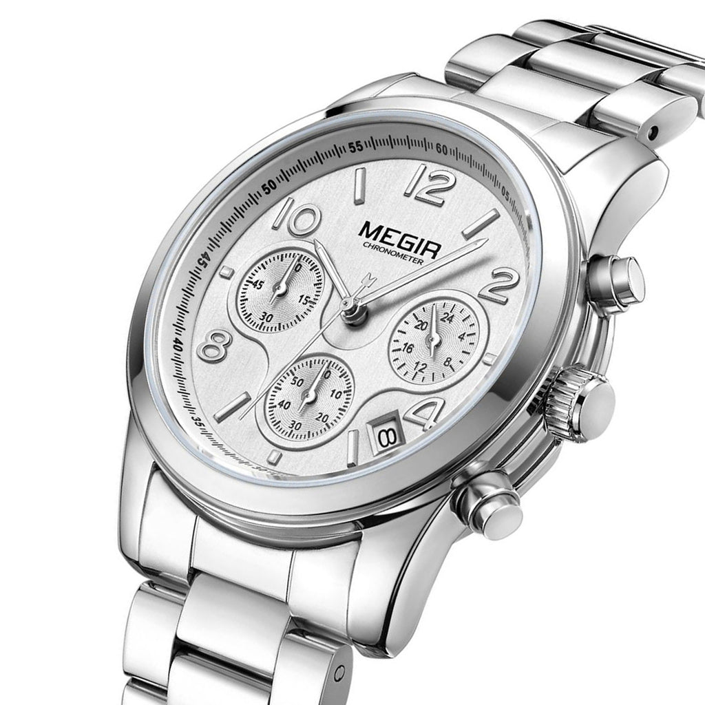 MEGIR Luxury Elegant Women Watch Stainless Steel Ladies Quartz Wristwatch Fashion Female Watches Casual Femme Relogio 2057-7