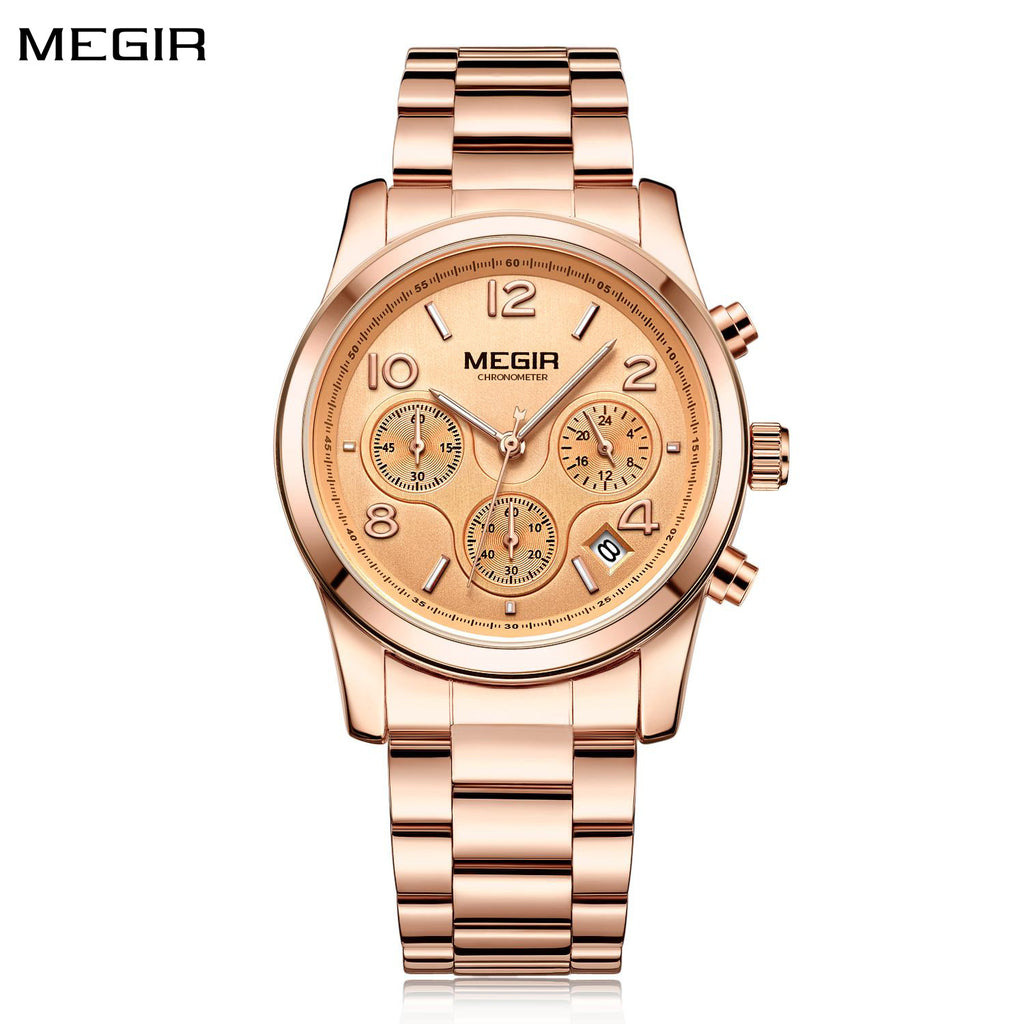 MEGIR Luxury Elegant Women Watch Stainless Steel Ladies Quartz Wristwatch Fashion Female Watches Casual Femme Relogio 2057-0