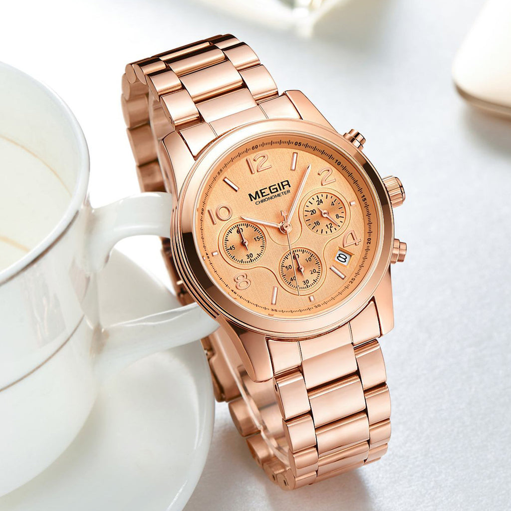 MEGIR Luxury Elegant Women Watch Stainless Steel Ladies Quartz Wristwatch Fashion Female Watches Casual Femme Relogio 2057-1