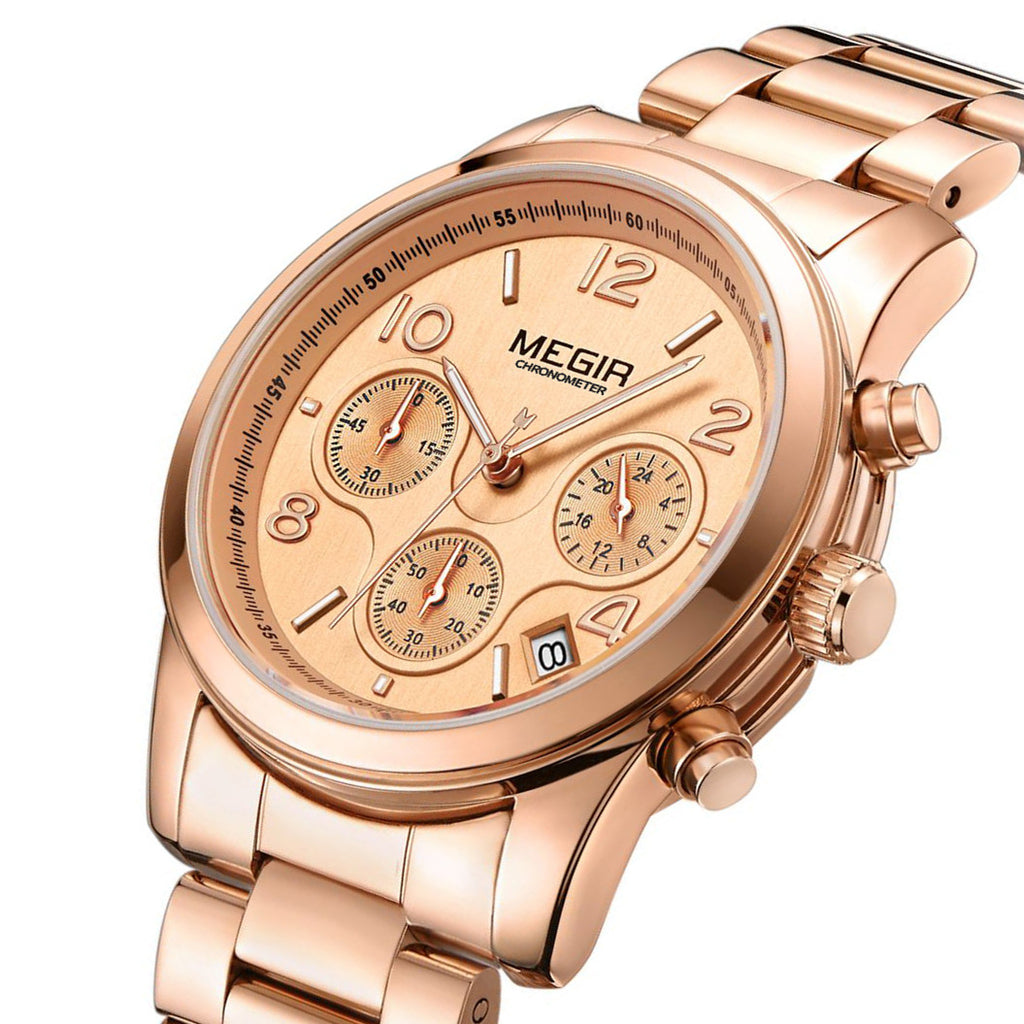 MEGIR Luxury Elegant Women Watch Stainless Steel Ladies Quartz Wristwatch Fashion Female Watches Casual Femme Relogio 2057-8