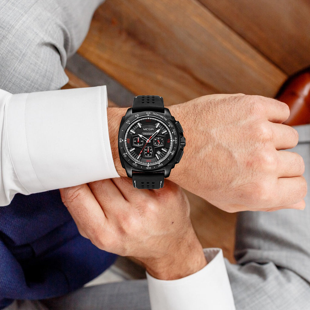 MEGIR Chronograph Men Sport Watch Fashion Silicone Army Military Watches Relogio Masculino Quartz Wrist Watch Clock Men 2056-3