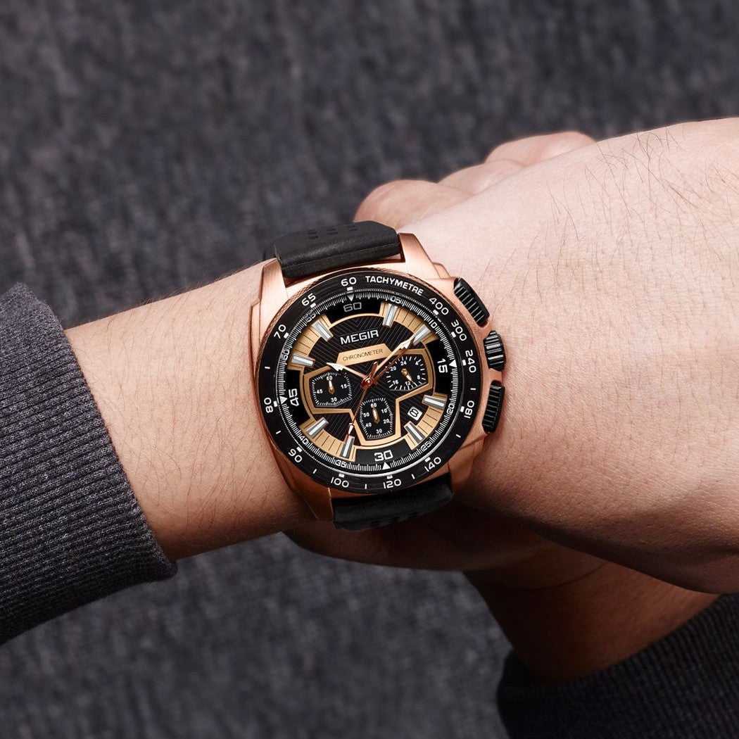 MEGIR Chronograph Men Sport Watch Fashion Silicone Army Military Watches Relogio Masculino Quartz Wrist Watch Clock Men 2056-2