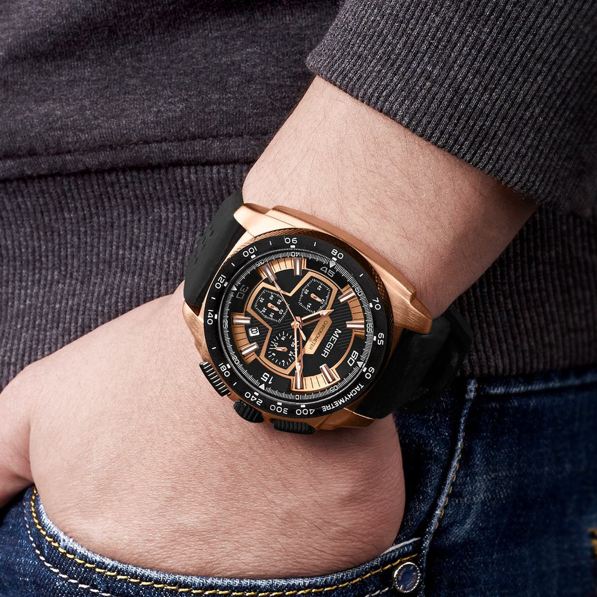 MEGIR Chronograph Men Sport Watch Fashion Silicone Army Military Watches Relogio Masculino Quartz Wrist Watch Clock Men 2056-1