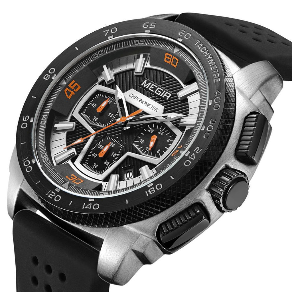 MEGIR Chronograph Men Sport Watch Fashion Silicone Army Military Watches Relogio Masculino Quartz Wrist Watch Clock Men 2056-8