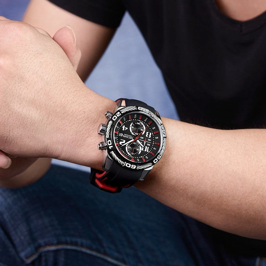 MEGIR Fashion Sports Watches for Mens Luxury Quartz Casual Wristwatch Relogio Masculino Man Chronograph Silicone Strap Clock